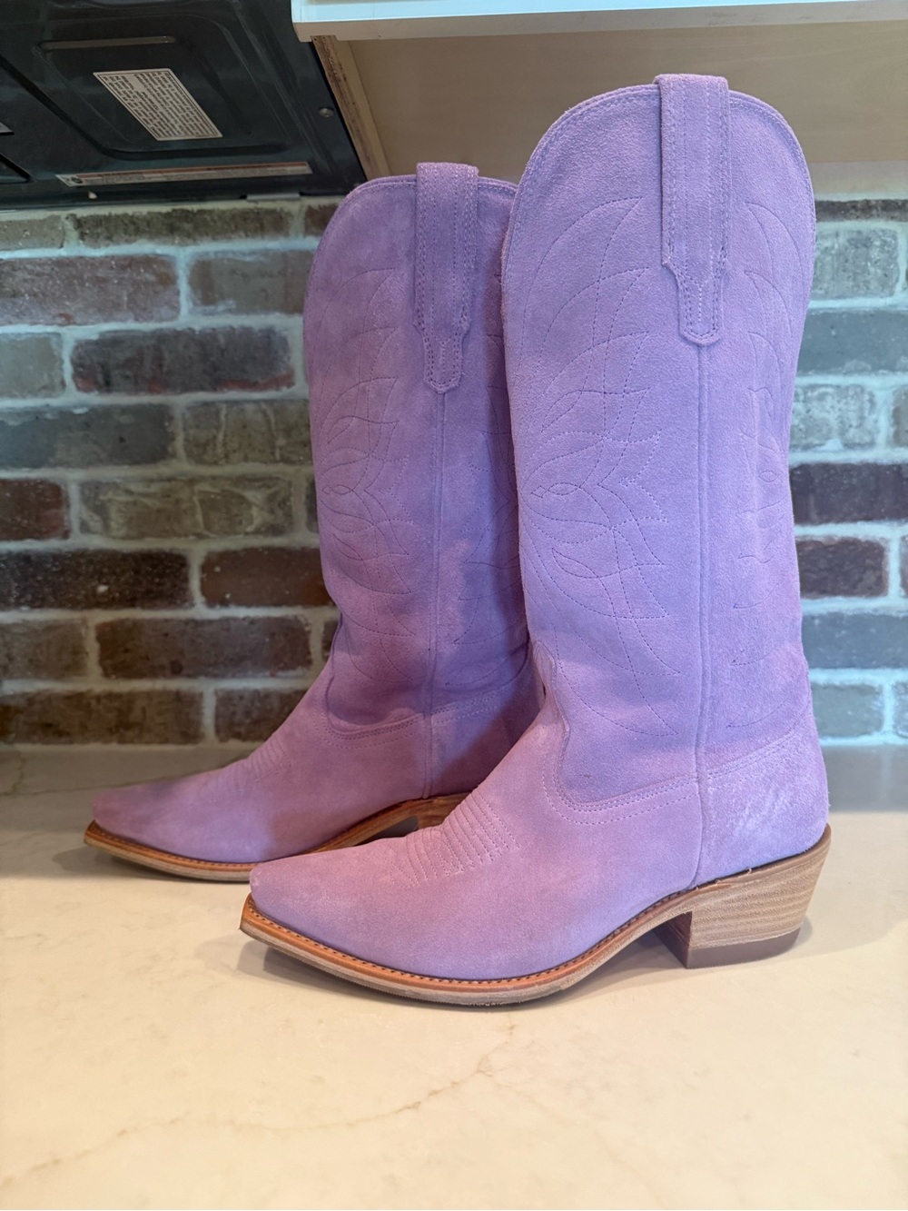 Lavender Suede Western Combat Boots - Women's Moto Cowgirl Style